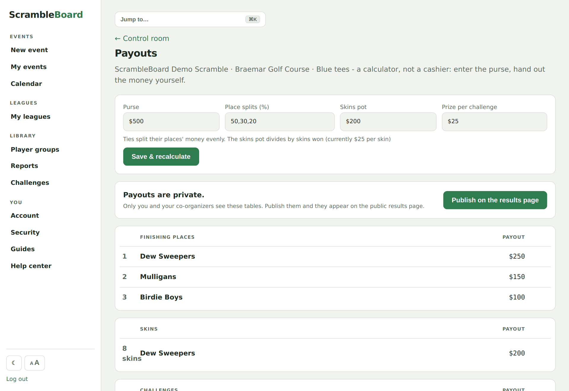 The payouts calculator