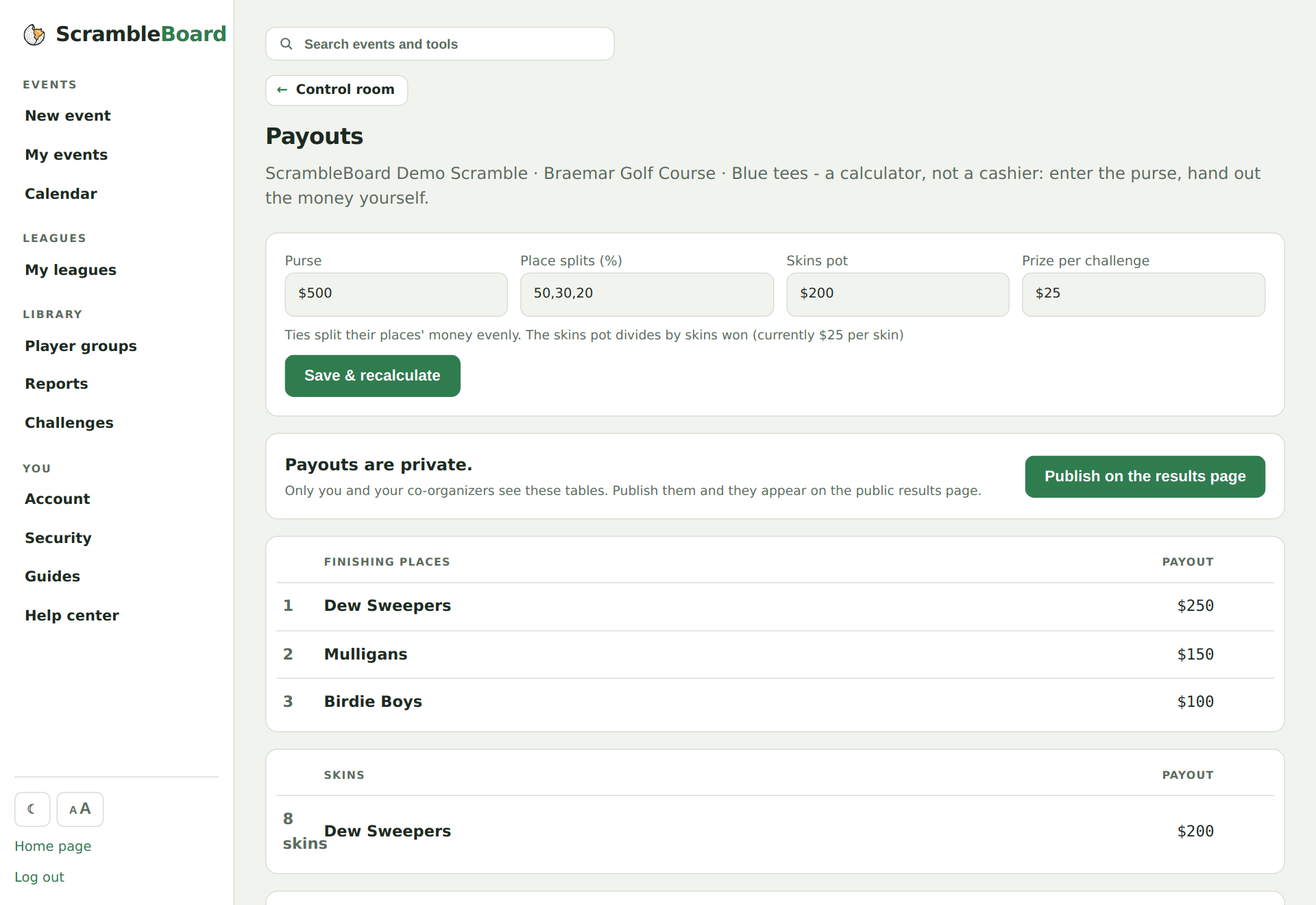 The payouts calculator