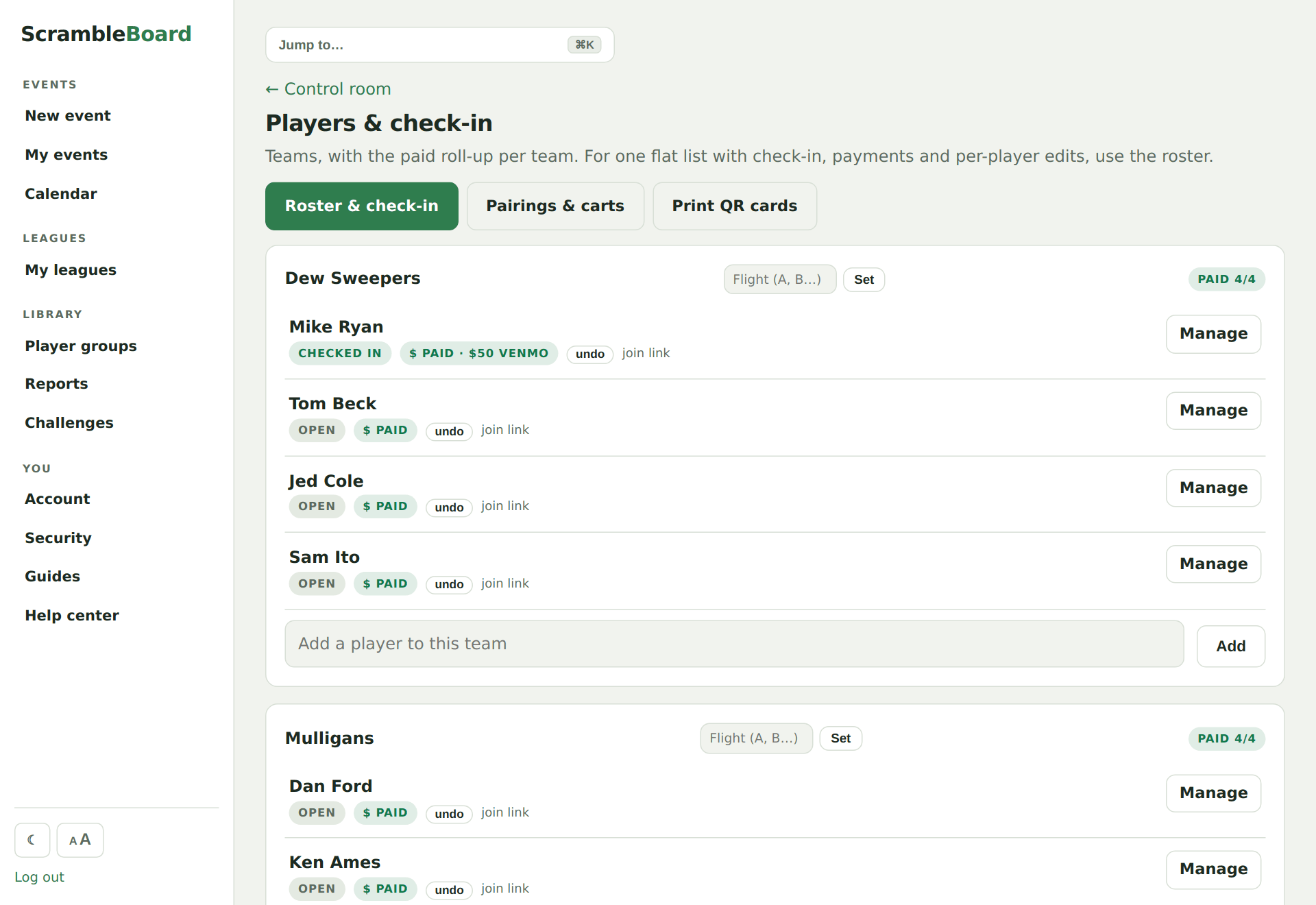 Paid tracking on the players page
