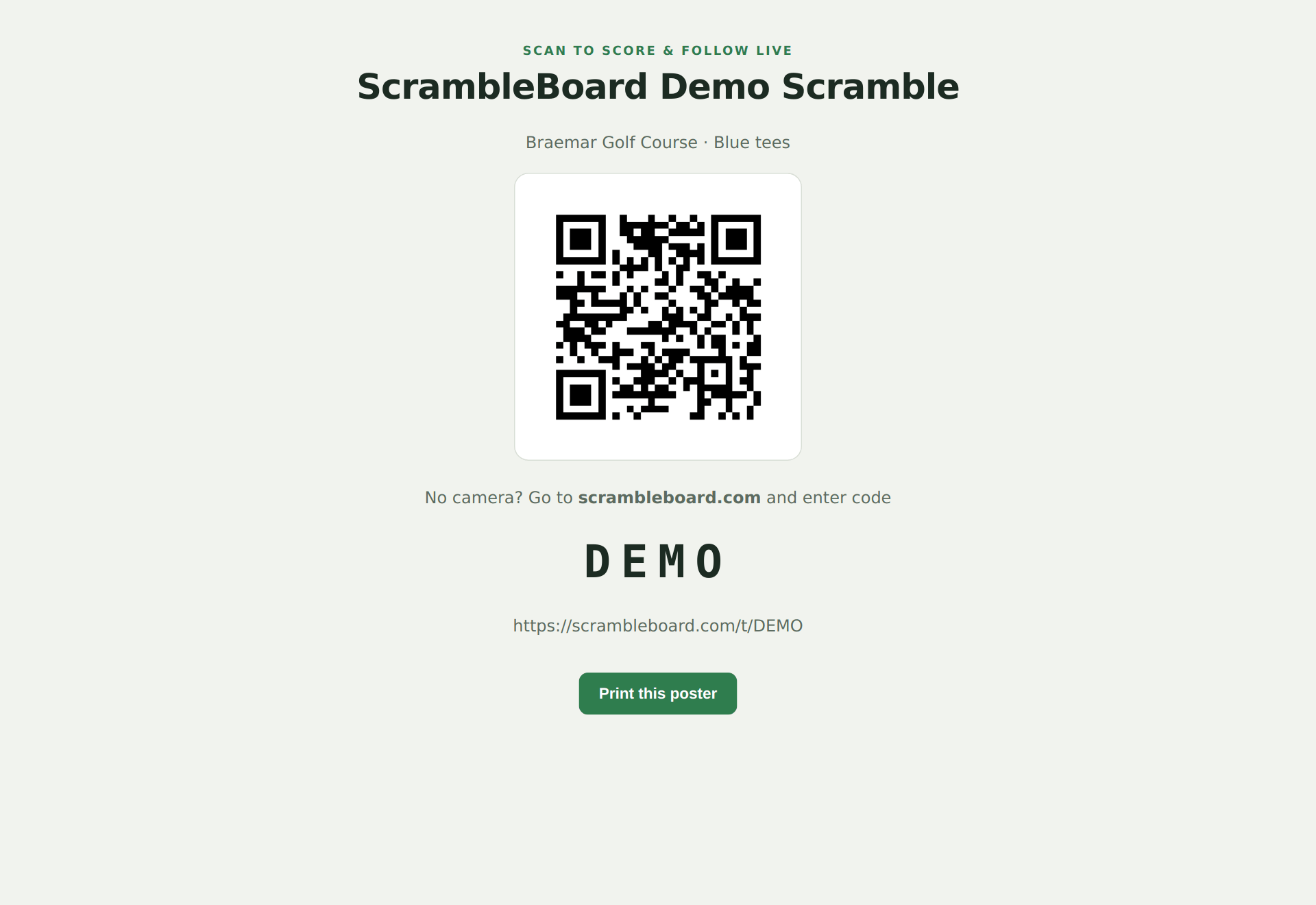 Printable QR poster with the short join code
