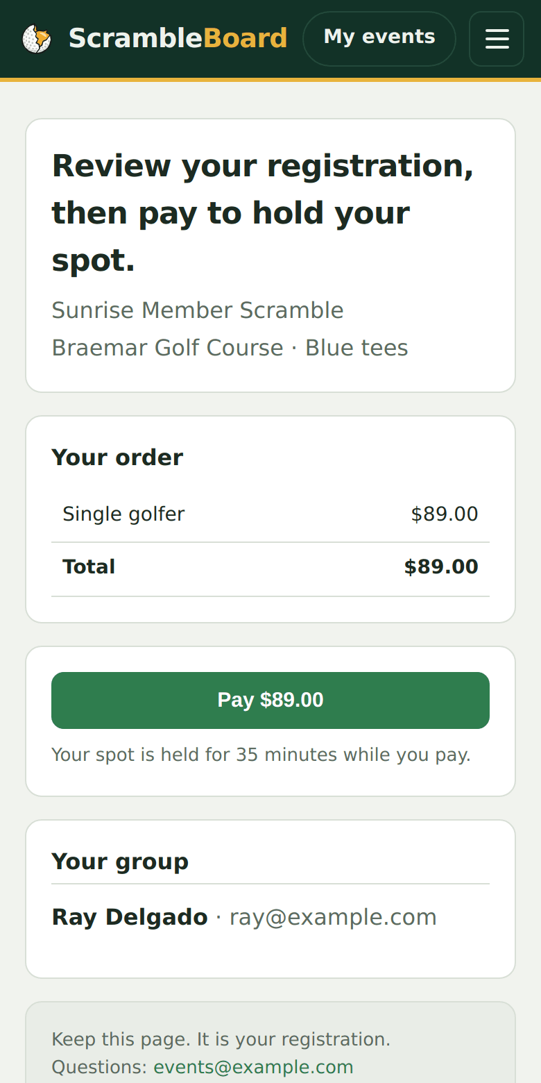 The order page with the pay button