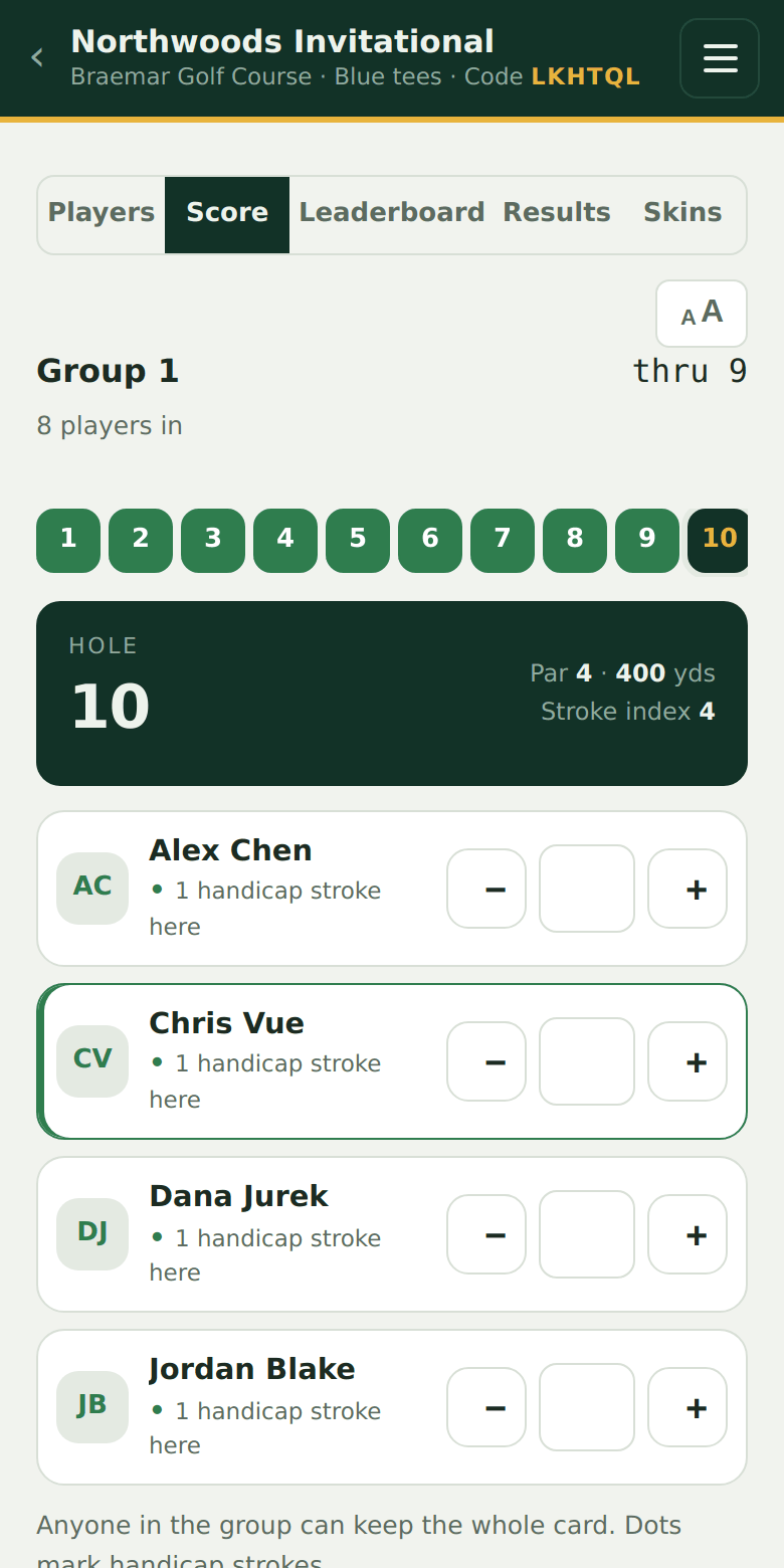 Handicap dots on the scoring page - strokes received on this hole