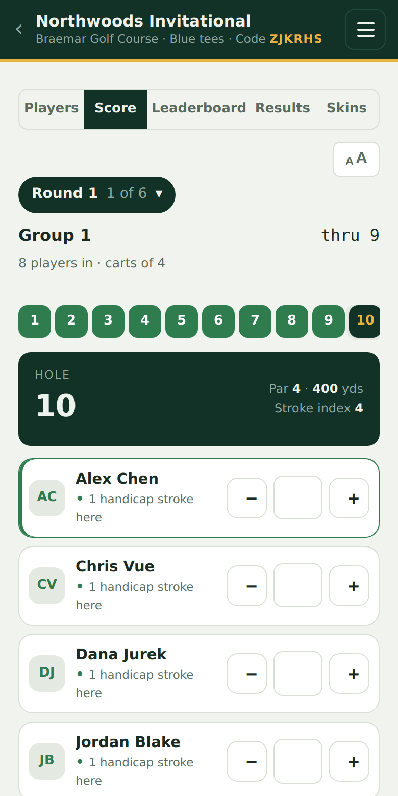 Handicap dots on the scoring page - strokes received on this hole