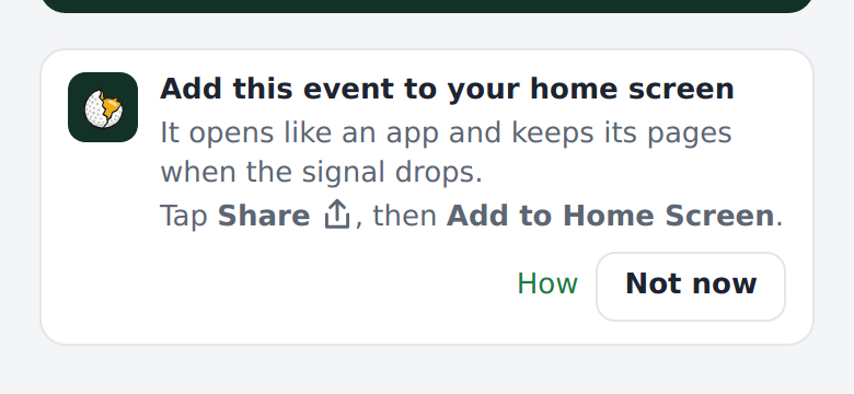 The card at the bottom of an event page, on an iPhone