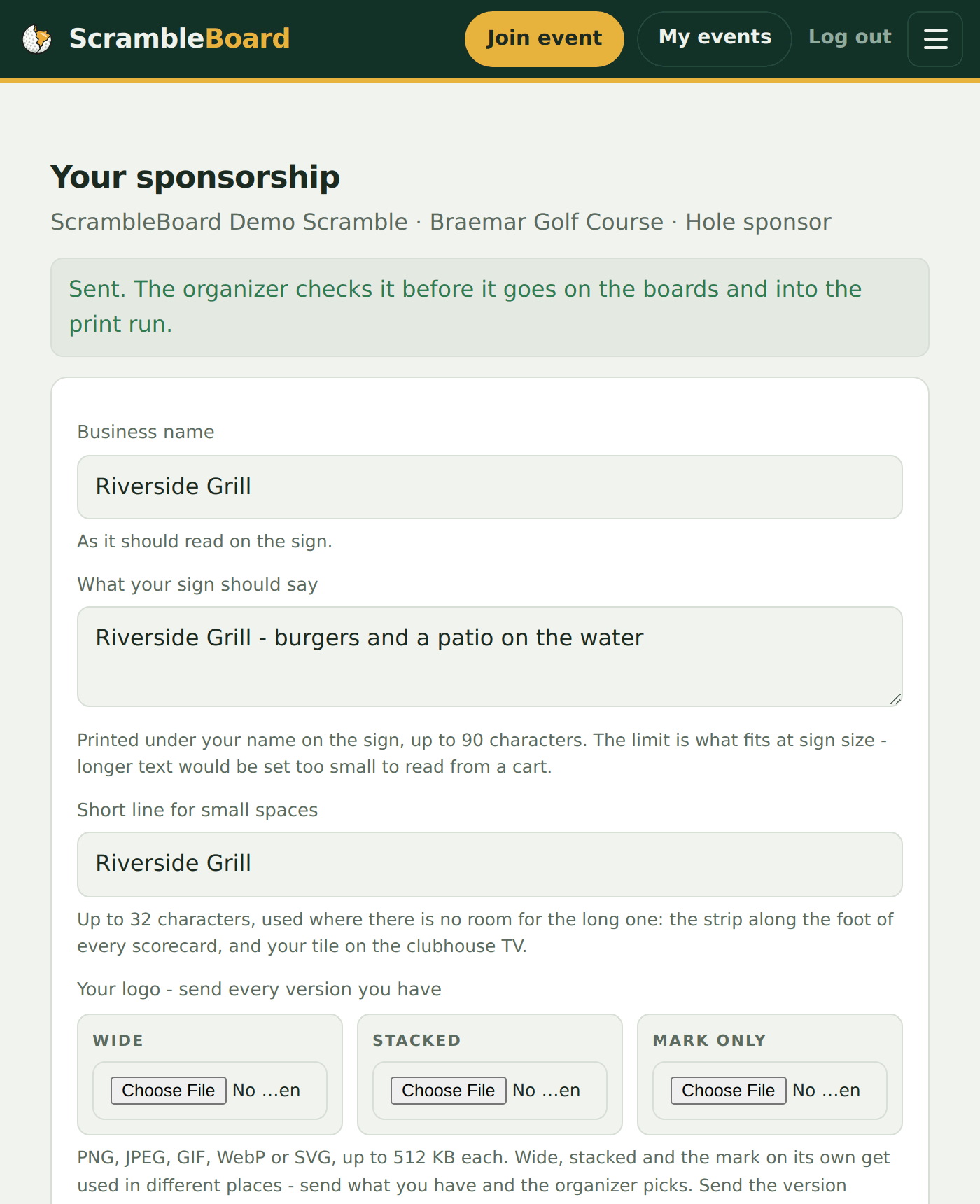 The page a business fills in, on the phone they will open it on
