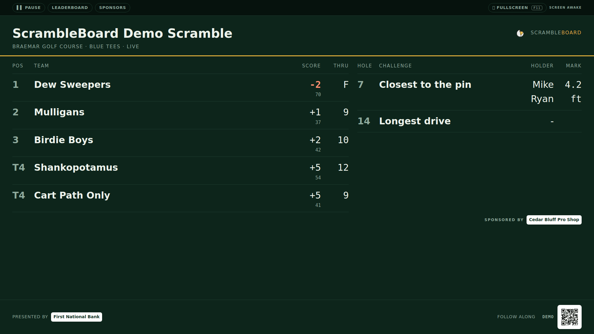 Split mode: standings beside the challenges and skins rail