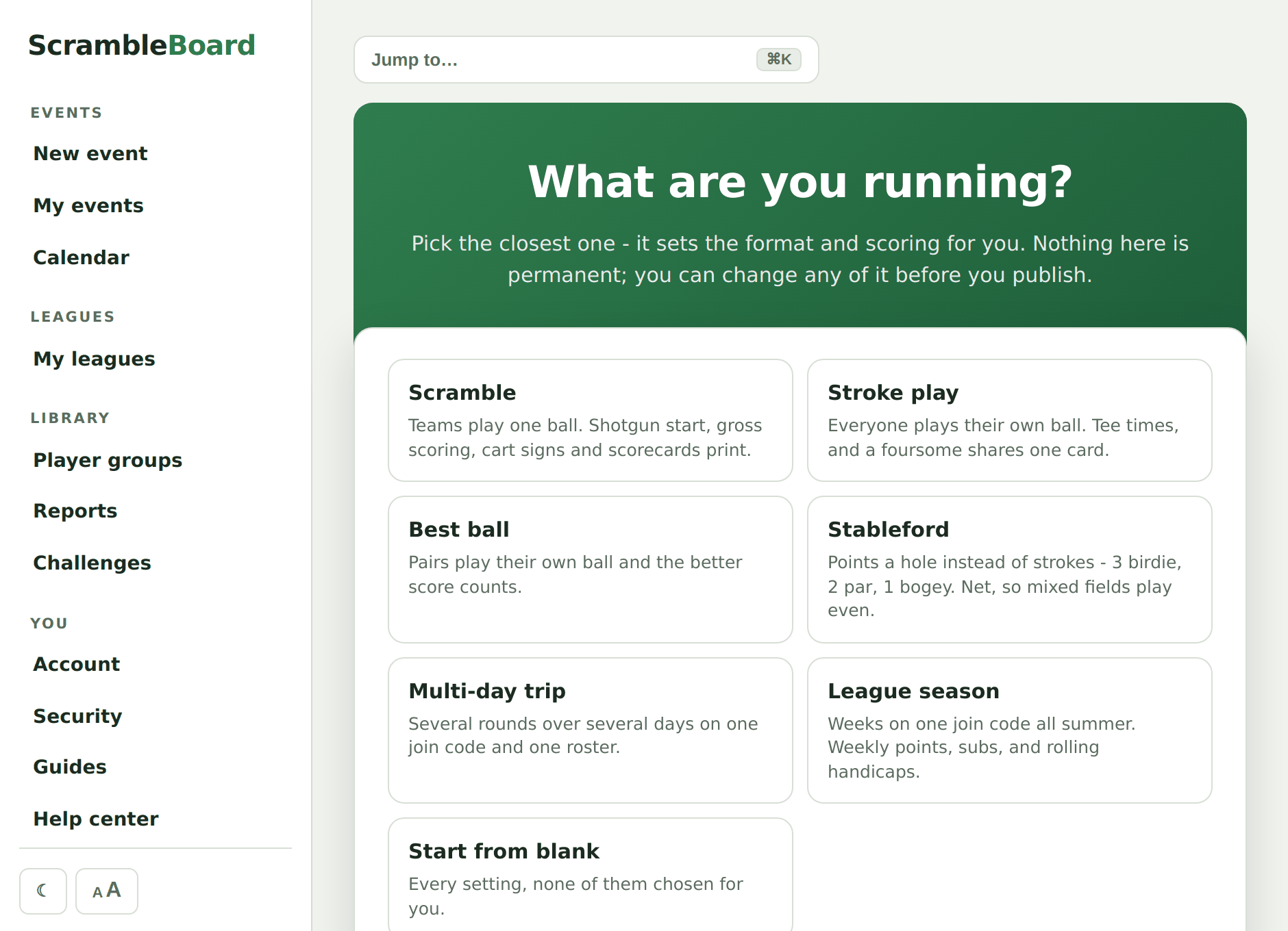 Choosing what kind of event you are running