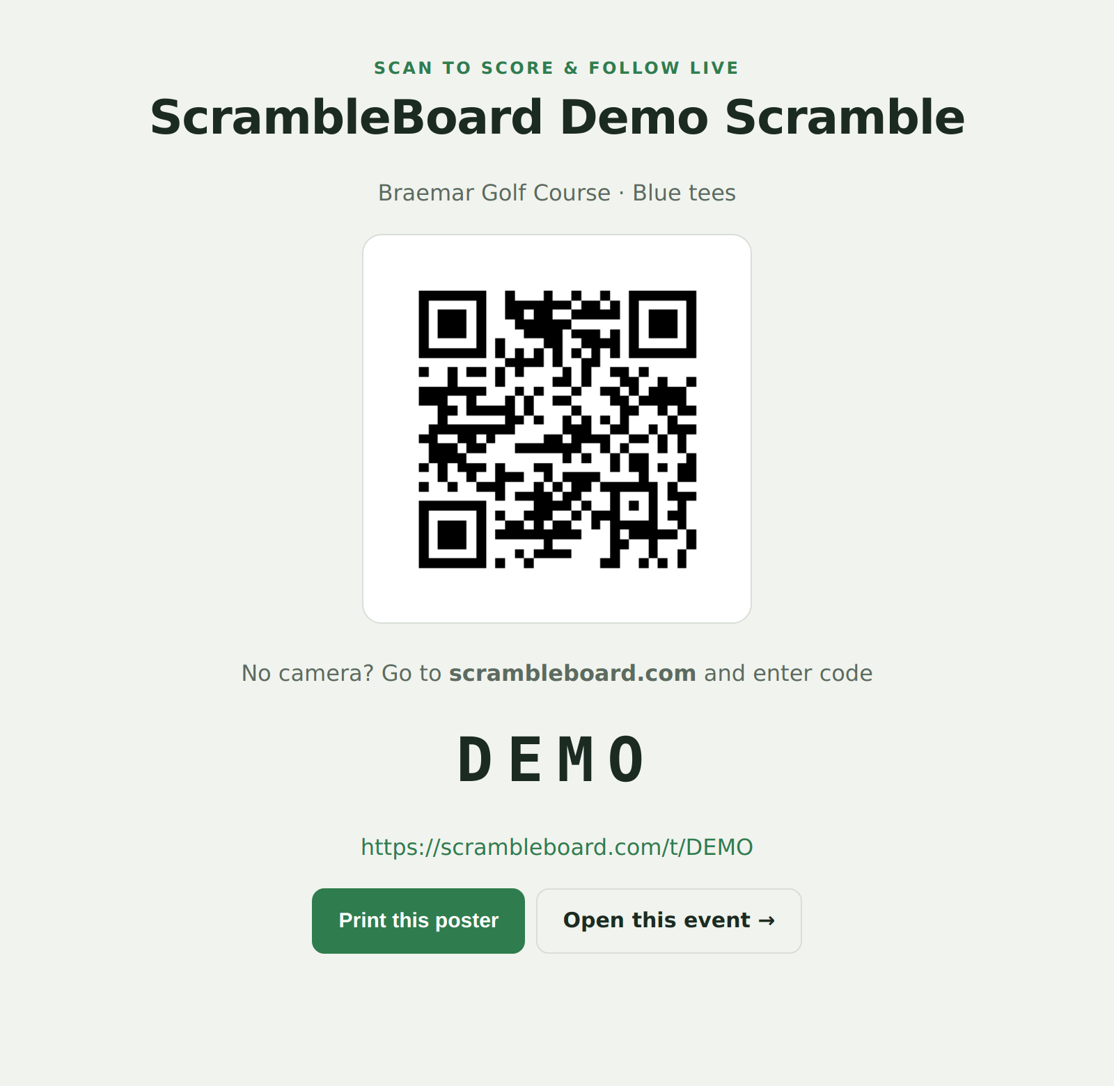Printable QR poster with a short join code